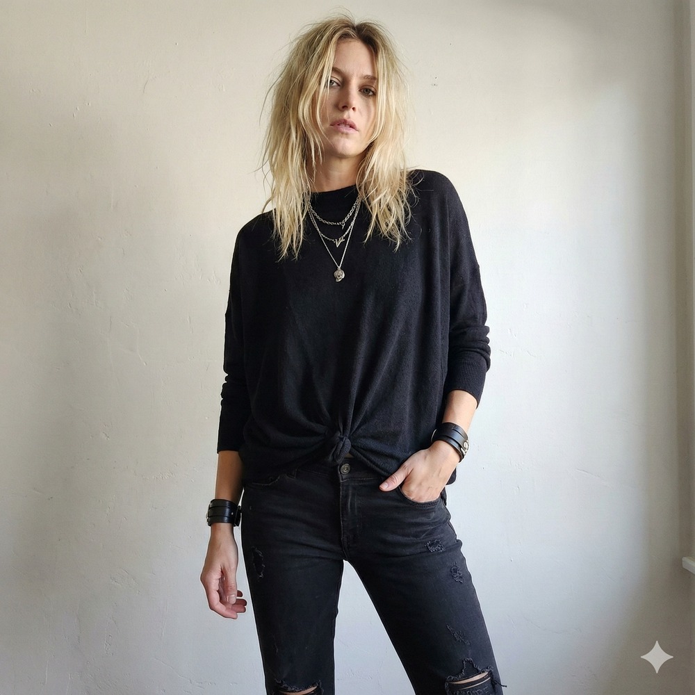 Zadig & Voltaire Cashmere Sweater Womens Small Black Knot Front Minimalist Cozy